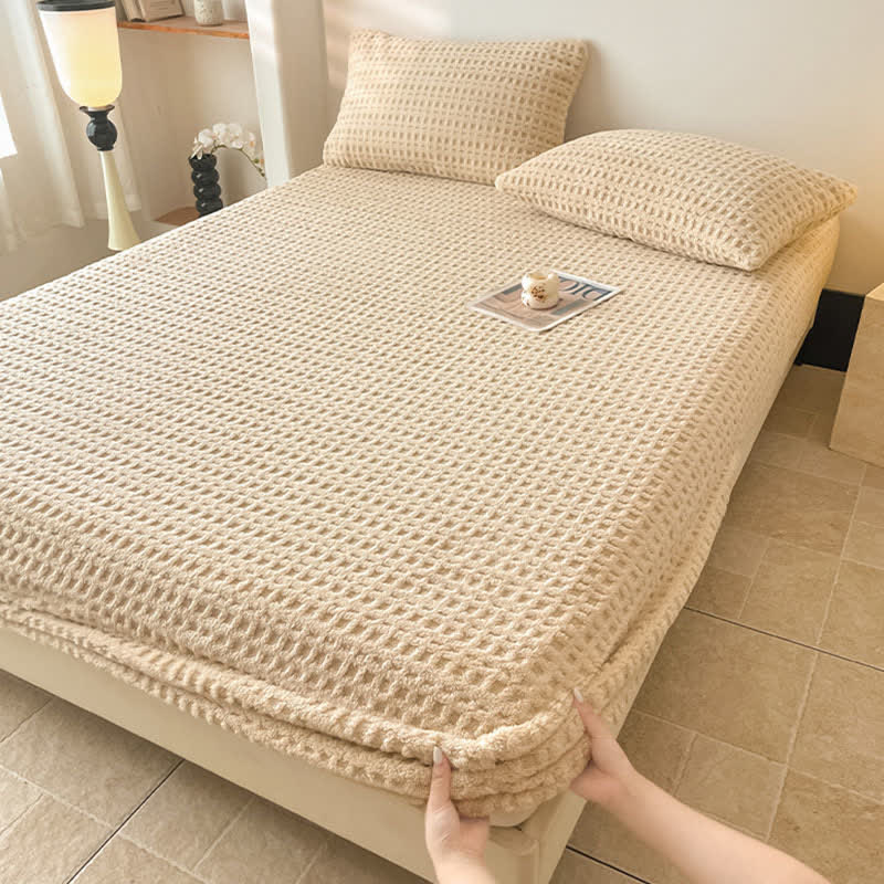Waffle Textured Fleece Warm Fitted Sheet - image 4
