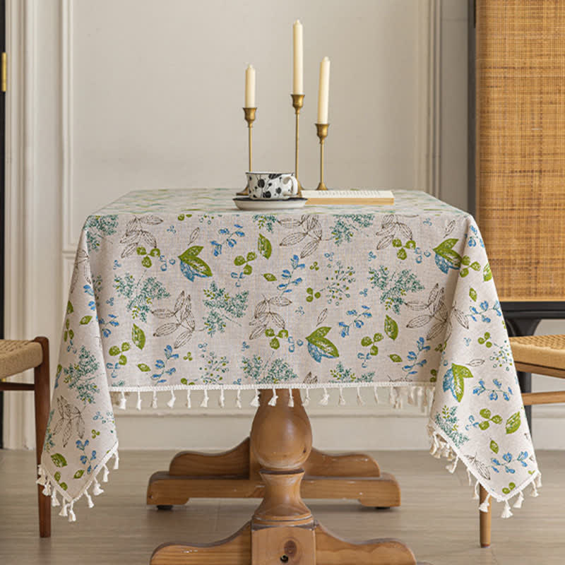 Fresh Leaf Print Tassel Tablecloth - image 1