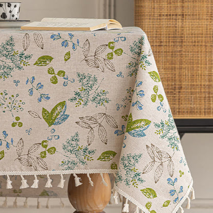 Fresh Leaf Print Tassel Tablecloth - image 2