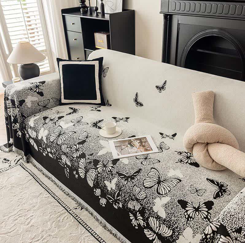 Dreamy Butterfly Chenille Sofa Throw Blanket - Black - 71" x 134" - image 2