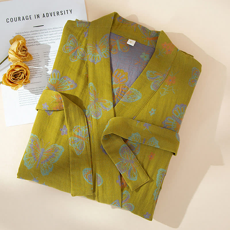 Vintage Butterfly Kimono Cotton Gauze Bathrobe - image 1