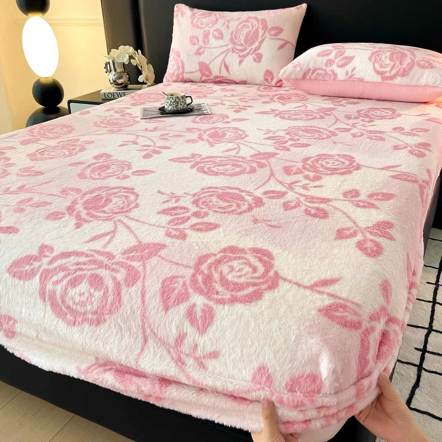 Pink Rose Fleece Warm Fitted Sheet - image 2