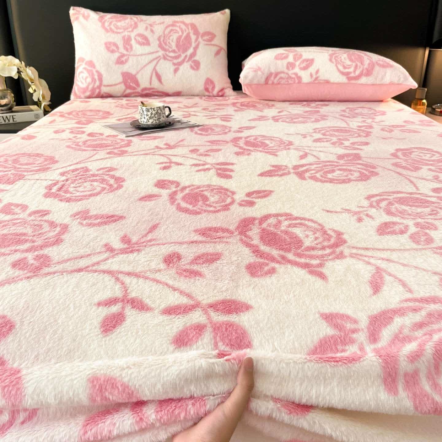 Pink Rose Fleece Warm Fitted Sheet - image 3