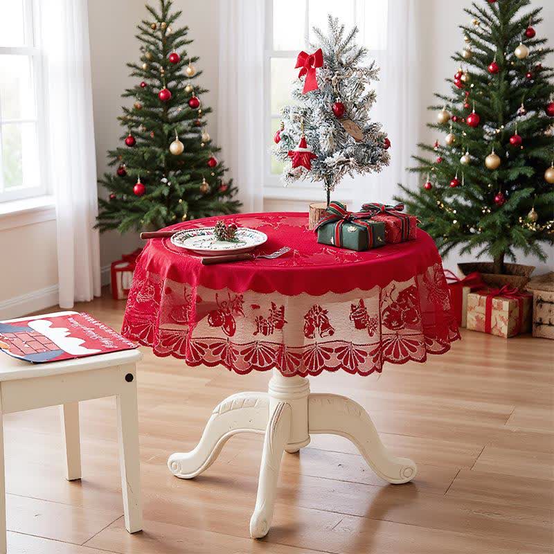 Christmas Embroidered Lace Decorative Tablecloth - Round 39" - image 5