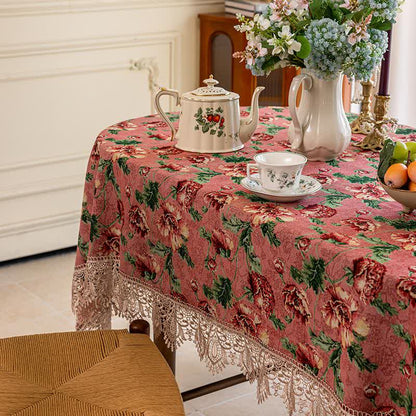 Elegant Lace Trim Floral Tablecloth - image 7