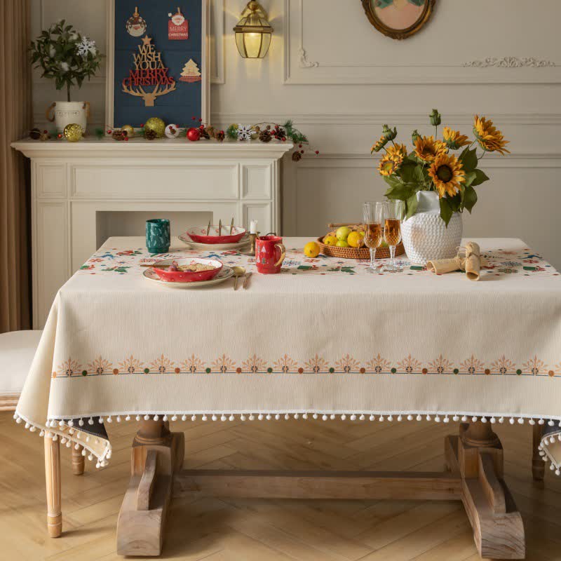  Christmas-inspired Jacquard Beige Tablecloth - image 2