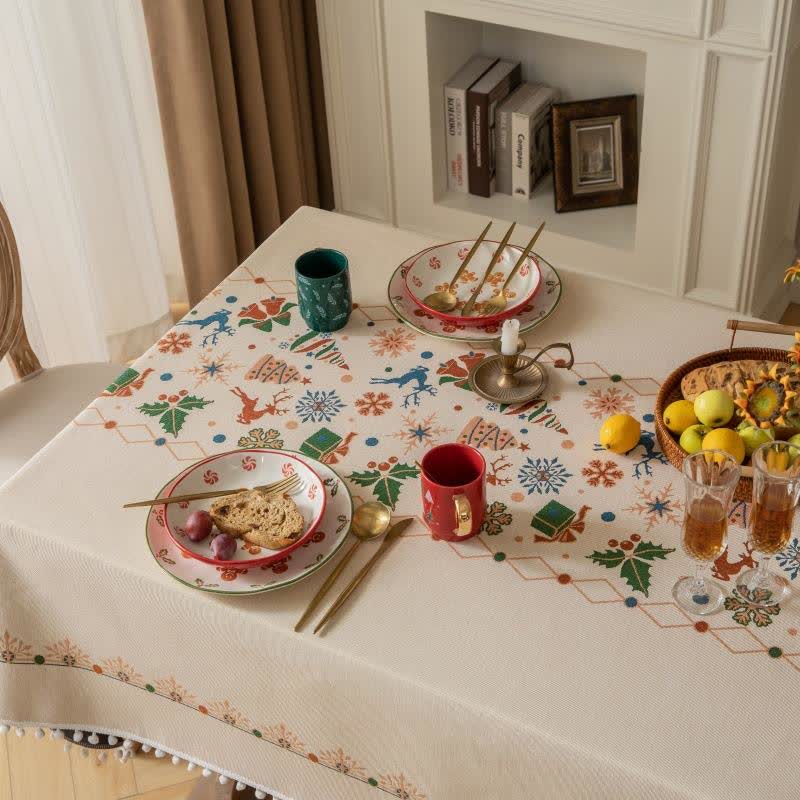  Christmas-inspired Jacquard Beige Tablecloth - image 4