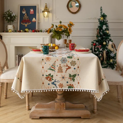  Christmas-inspired Jacquard Beige Tablecloth - 55" x 102" - image 0