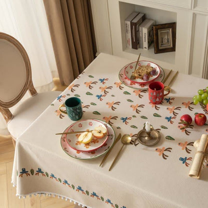  Christmas Reindeer Jacquard Beige Tablecloth - image 3