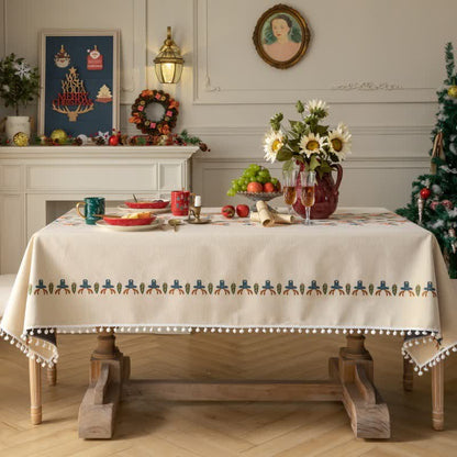  Christmas Reindeer Jacquard Beige Tablecloth - image 2