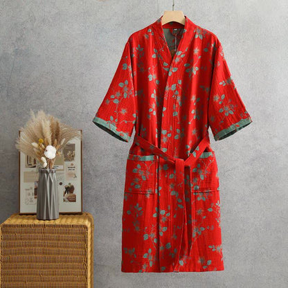 Branch Leaf Cotton Gauze Yukata Robe - XL - image 0