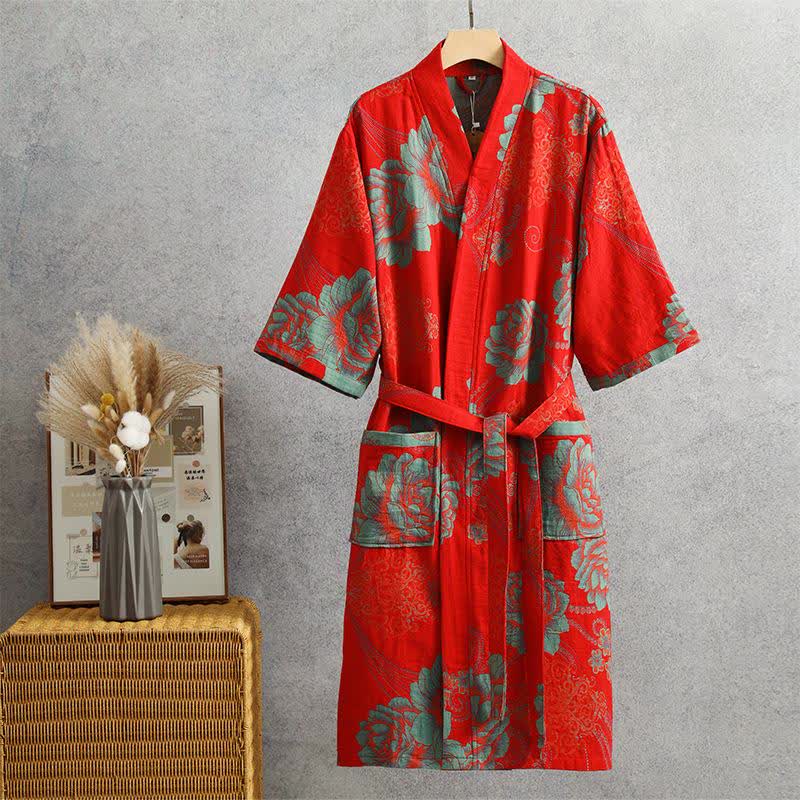 Peony Cotton Gauze Yukata Robe - XL - image 0