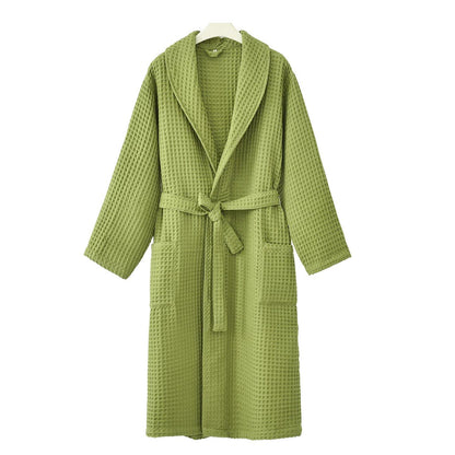 Solid Color Waffle Pure Cotton Bathrobe - Green - XXL - image 4