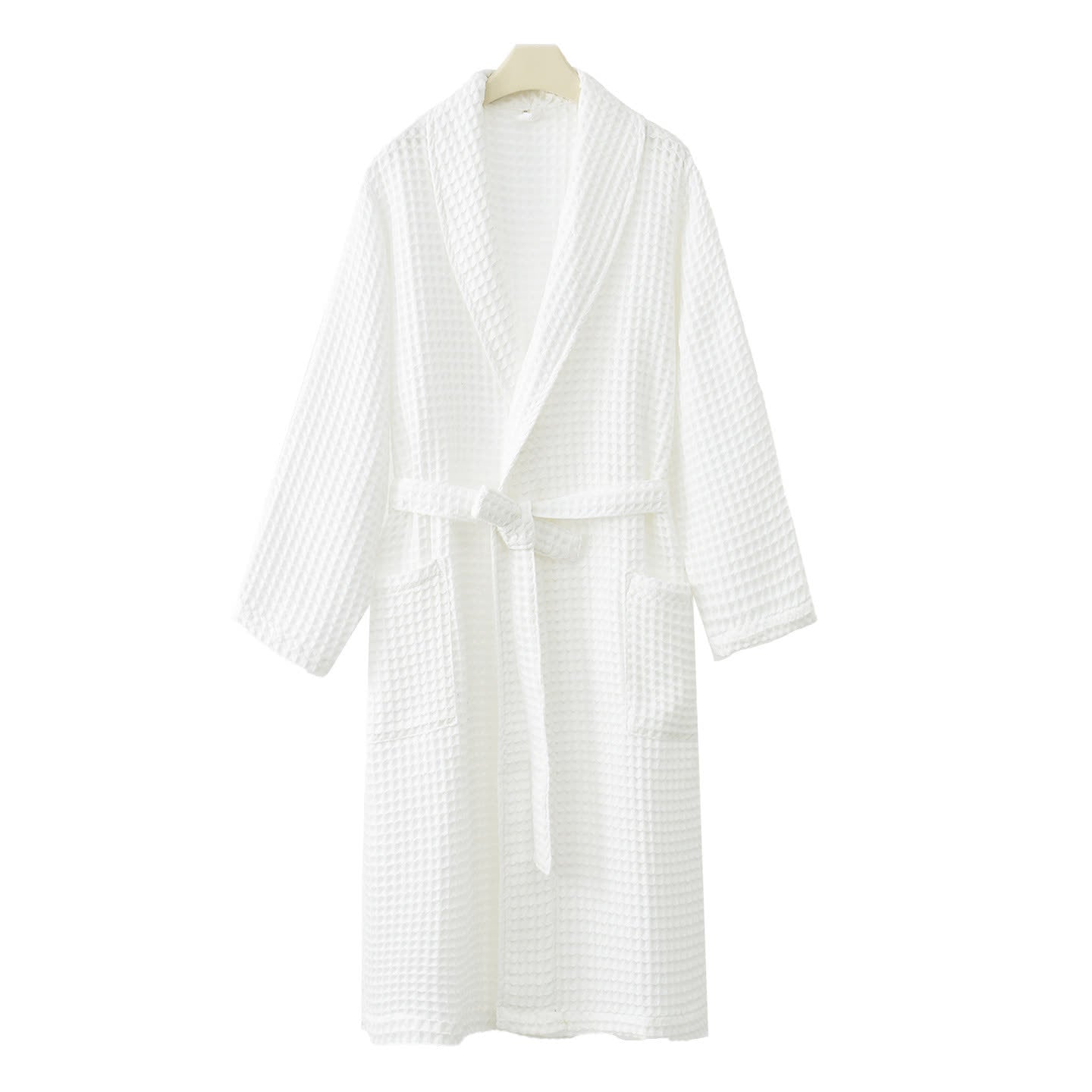 Solid Color Waffle Pure Cotton Bathrobe - White - XXL - image 2