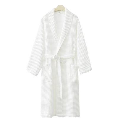 Solid Color Waffle Pure Cotton Bathrobe - White - XXL - image 2