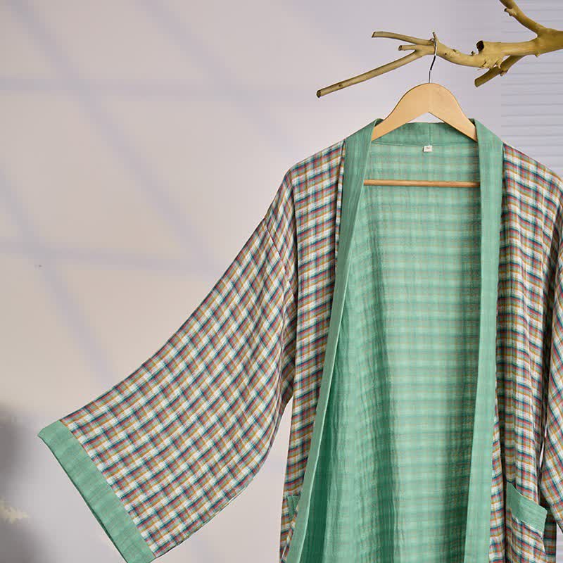 Ownkoti Plaid Cotton Gauze Kimono Yukata Robe - image 2