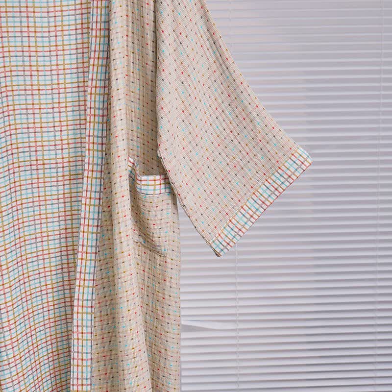 Ownkoti Colorful Gingham Cotton Gauze Kimono Robe - image 4