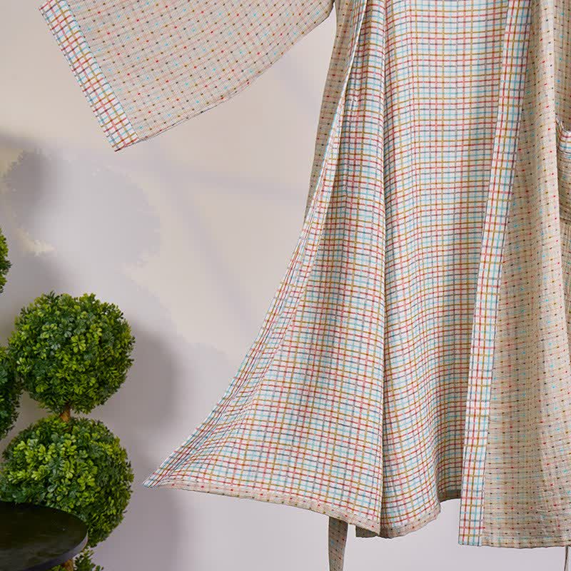 Ownkoti Colorful Gingham Cotton Gauze Kimono Robe - image 3