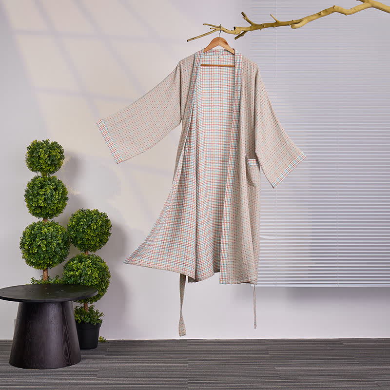 Ownkoti Colorful Gingham Cotton Gauze Kimono Robe - XXL - image 1