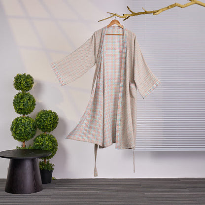 Ownkoti Colorful Gingham Cotton Gauze Kimono Robe - XXL - image 1