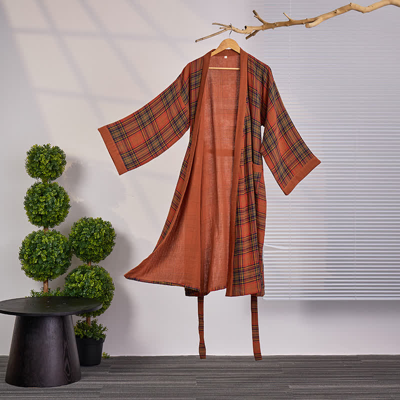Ownkoti Vintage Plaid Cotton Gauze Kimono Robe - XXL - image 0