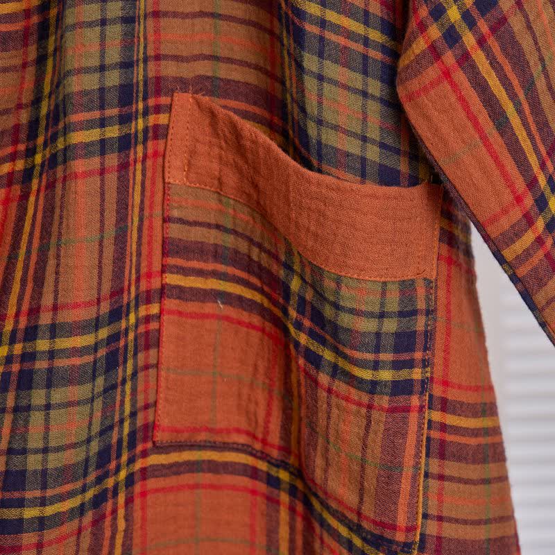 Vintage Plaid Cotton Gauze Kimono Robe - image 3