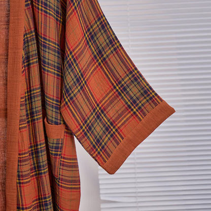 Ownkoti Vintage Plaid Cotton Gauze Kimono Robe - image 2