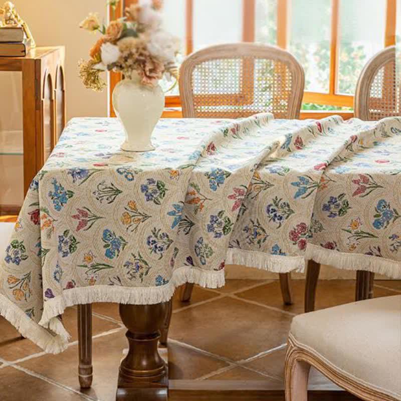 Vintage Blooming Bouquet Tassel Tablecloth - image 14