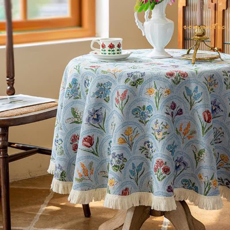 Vintage Blooming Bouquet Tassel Tablecloth - image 12