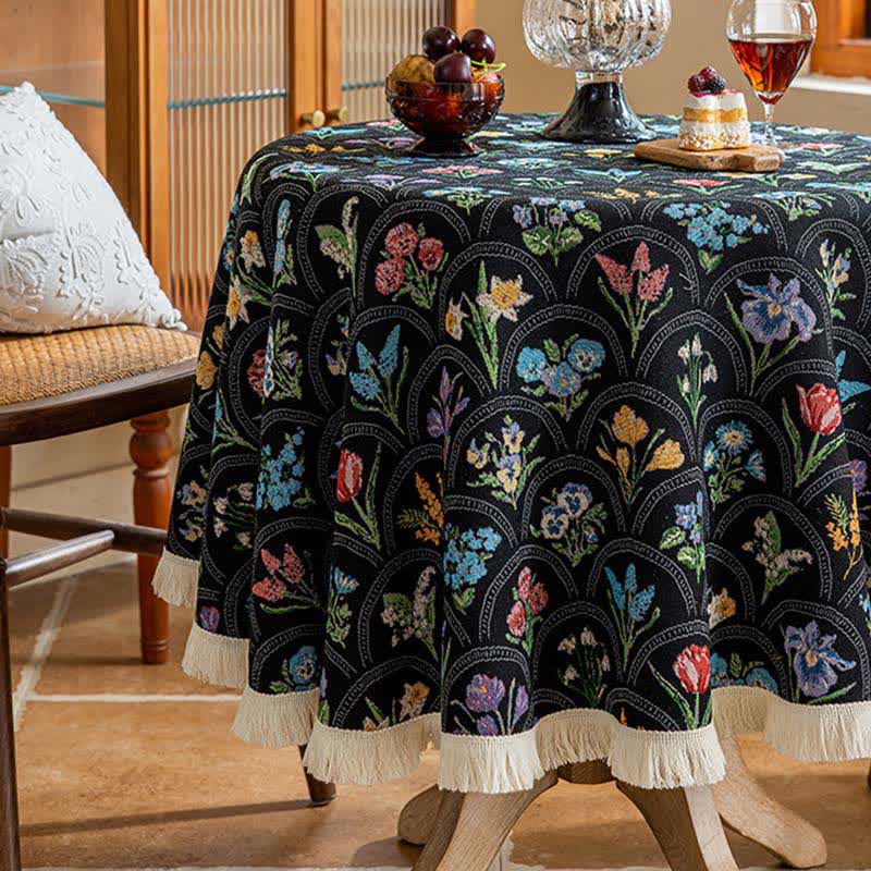 Vintage Blooming Bouquet Tassel Tablecloth - image 2