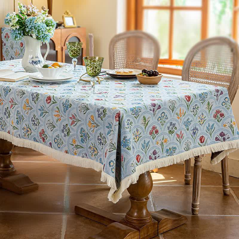 Vintage Blooming Bouquet Tassel Tablecloth - image 10