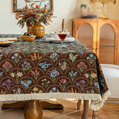 Vintage Blooming Bouquet Tassel Tablecloth - image 7
