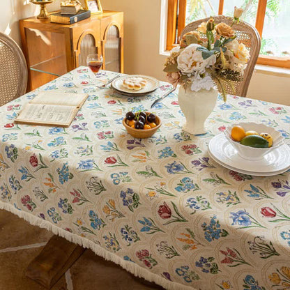 Vintage Blooming Bouquet Tassel Tablecloth - image 15