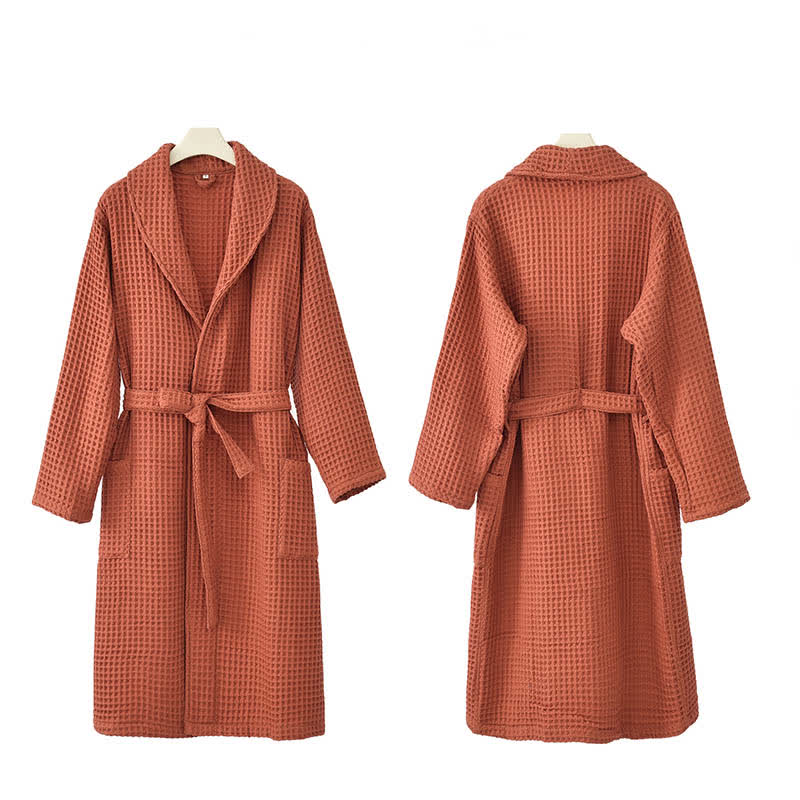 Solid Color Waffle Pure Cotton Bathrobe - image 6