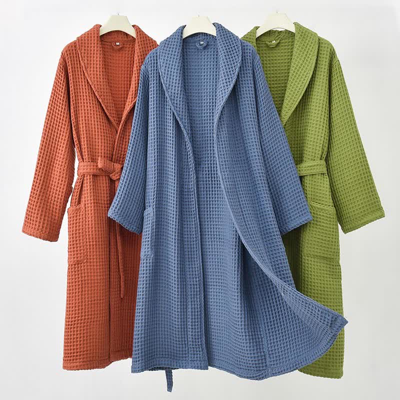 Solid Color Waffle Pure Cotton Bathrobe - image 1