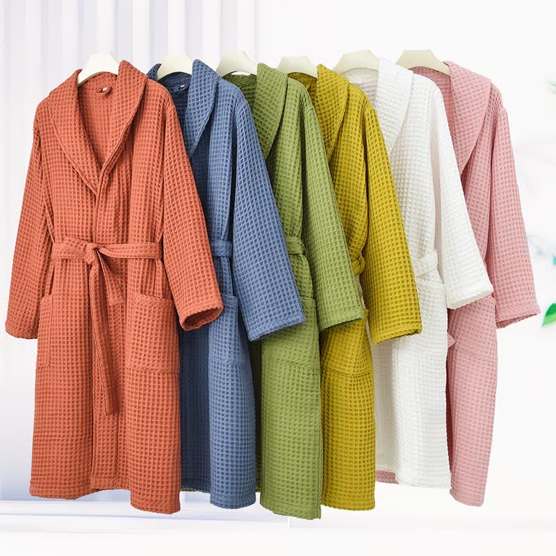 Solid Color Waffle Pure Cotton Bathrobe - image 0