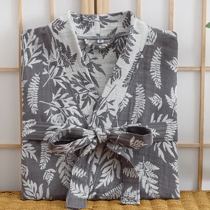 Leaf Cotton Gauze Kimono Yukata Robe - image 6