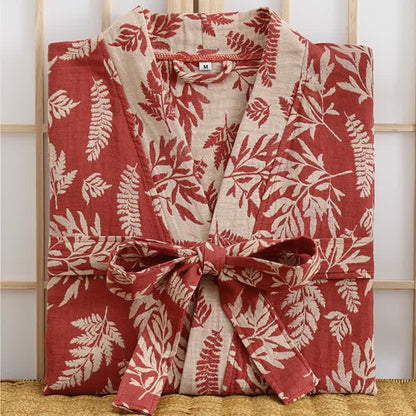 Leaf Cotton Gauze Kimono Yukata Robe - image 1