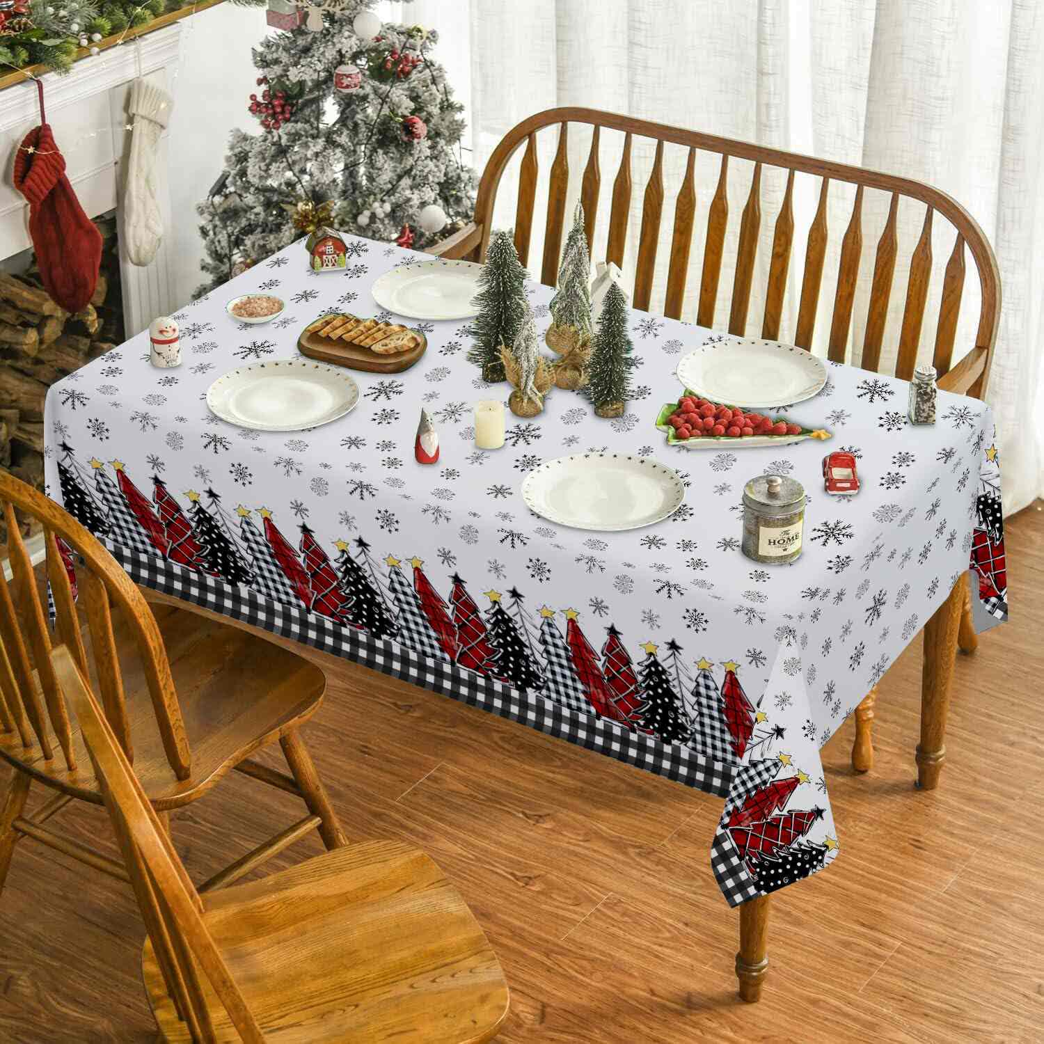 Christmas Tree Snowflake Print Tablecloth - image 1
