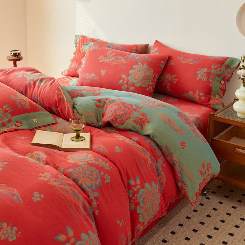 Ownkoti Luxurious Peony Jacquard Cotton Gauze Bedding  - image 1