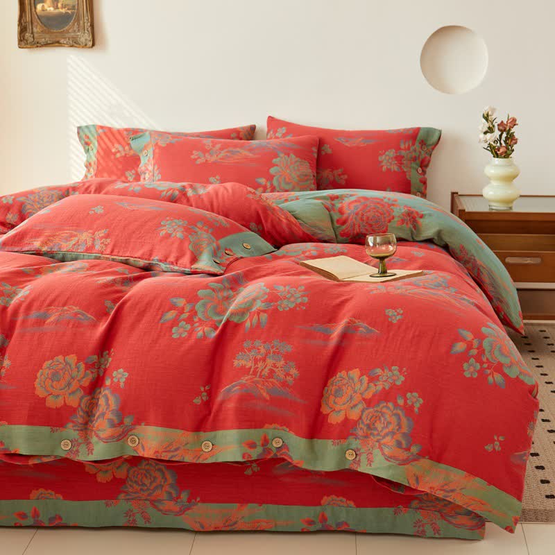 Luxurious Peony Jacquard Cotton Gauze Bedding  - Bedding Set - King - image 0
