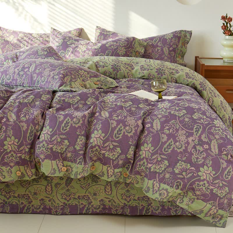 Abstract Floral Jacquard Cotton Gauze Bedding - Bedding Set - King - image 0