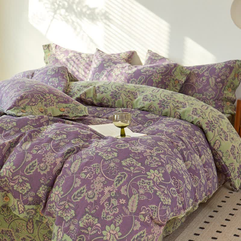 Abstract Floral Jacquard Cotton Gauze Bedding - image 2