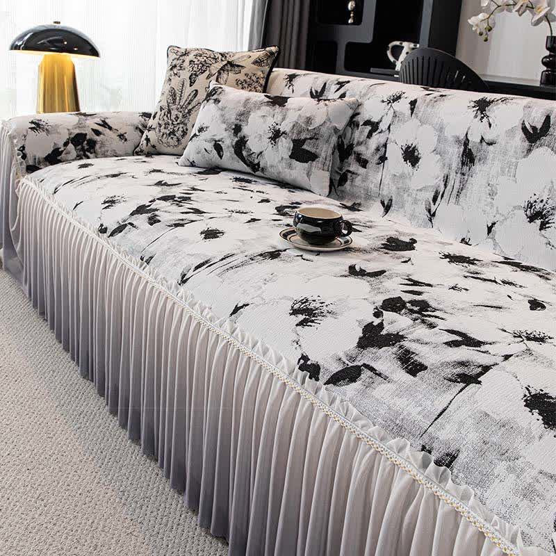 Ink Floral Sofa Cover with Skirt - image 4
