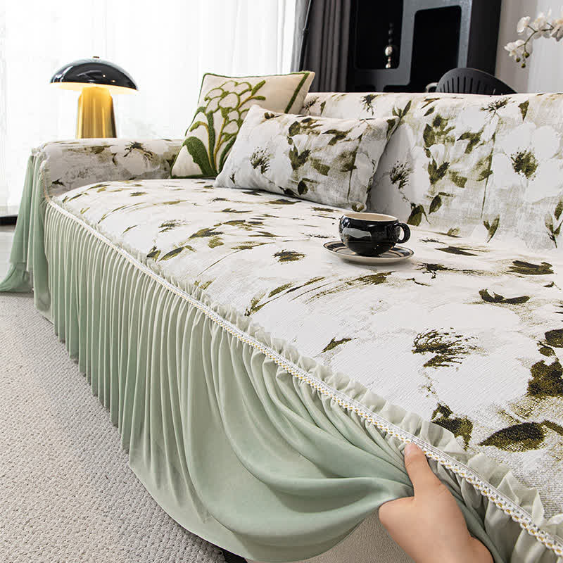 Ink Floral Sofa Cover with Skirt - image 2