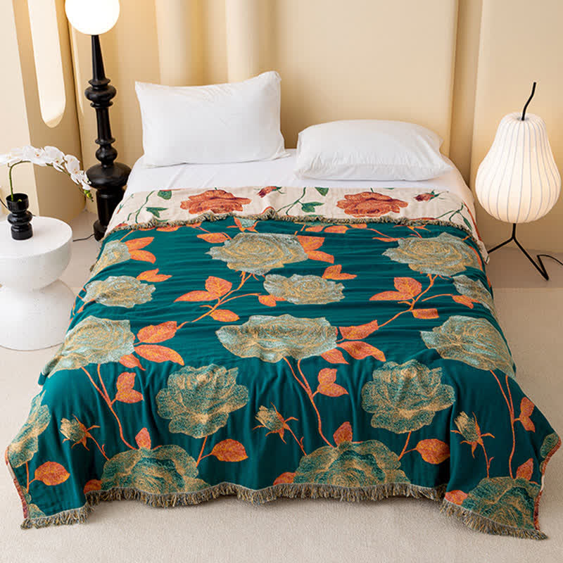 Rose Cotton Gauze Reversible Tassel Quilt - image 1