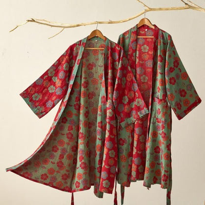 Plum Blossom Cotton Gauze Kimono Robe - image 1