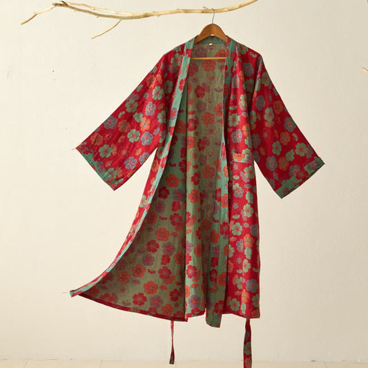 Ownkoti Plum Blossom Cotton Gauze Kimono Robe - Red - XL - image 0