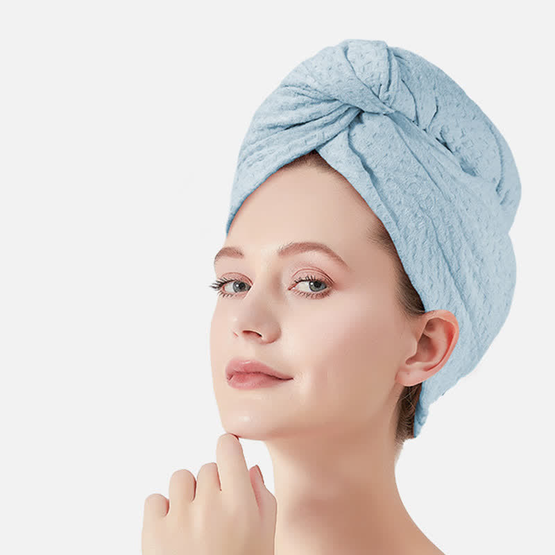 Waffle Absorbent Hair Drying Towel Wrap - Blue - 2PCS - 11" x 29" - image 11