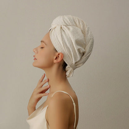 Waffle Absorbent Hair Drying Towel Wrap - Beige - 2PCS - 11" x 29" - image 0